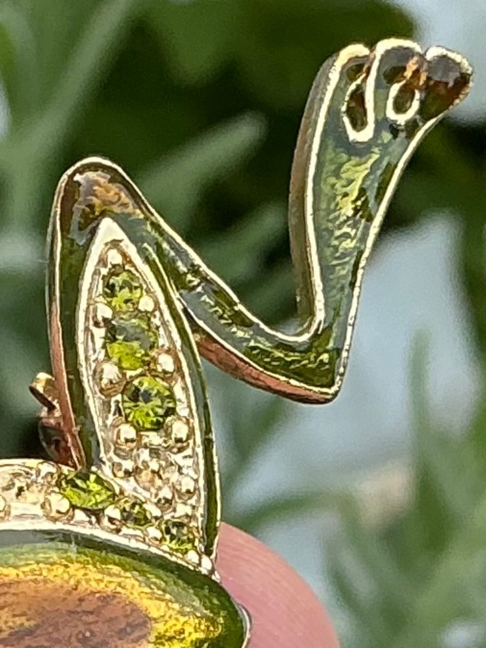 Vintage Leaping Frog Pin Green Enamel Rhinestone Unsigned Liz Claiborne 1980s - Picture 14 of 16